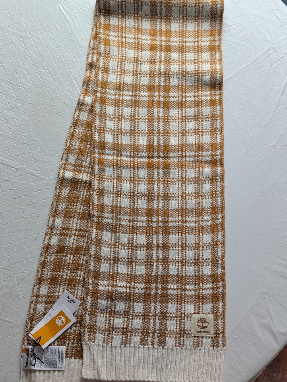 Timberland Mustard & White Plaid Knit Scarf – NWT – One Size